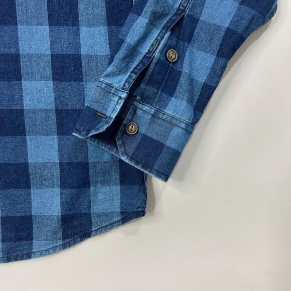 True Religion Shirt Men M Medium Blue Plaid Long Sleeve Collared Pockets Utility - Picture 3 of 13